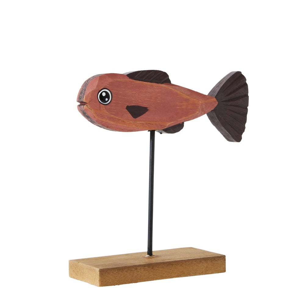 Home Decor Accent Wood Fish Statue - Red