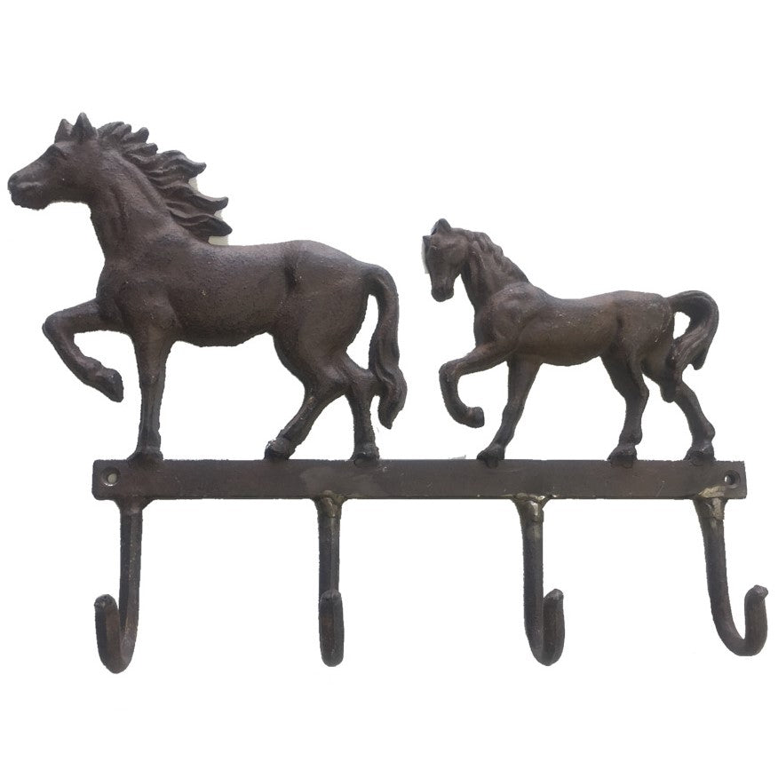 Horses 4 Hooks Cast Iron Wall Hanging