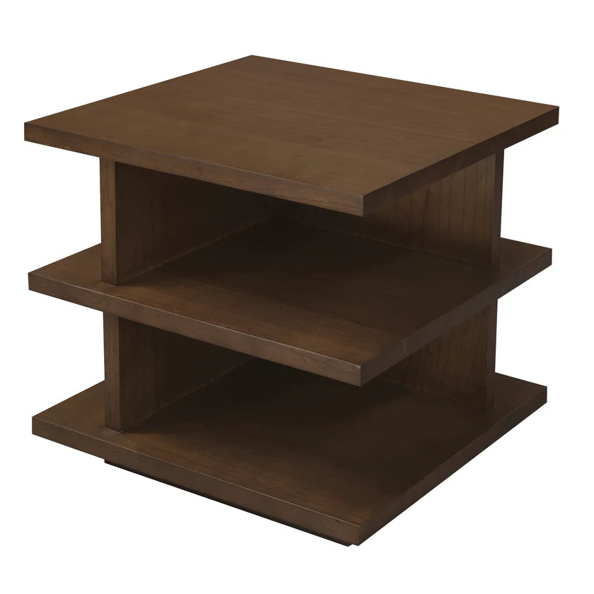 Hudson Large Square Lamp Table with Shelves - Walnut - 50cms