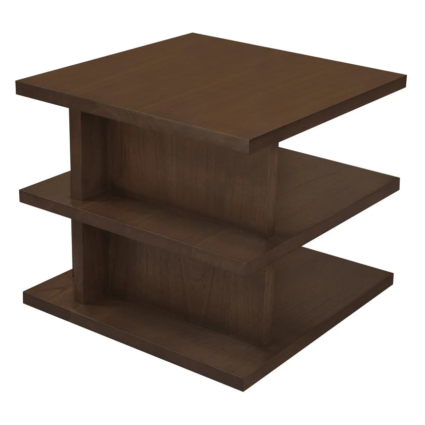 Hudson Large Square Lamp Table with Shelves - Walnut - 50cms