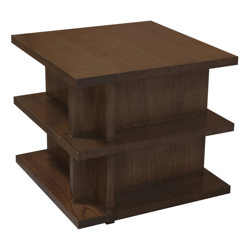 Hudson Large Square Lamp Table with Shelves - Walnut - 50cms