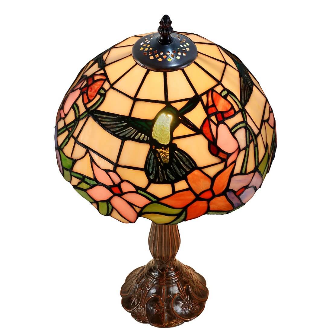 Hummingbird Tiffany Style Stained Glass Table Lamp