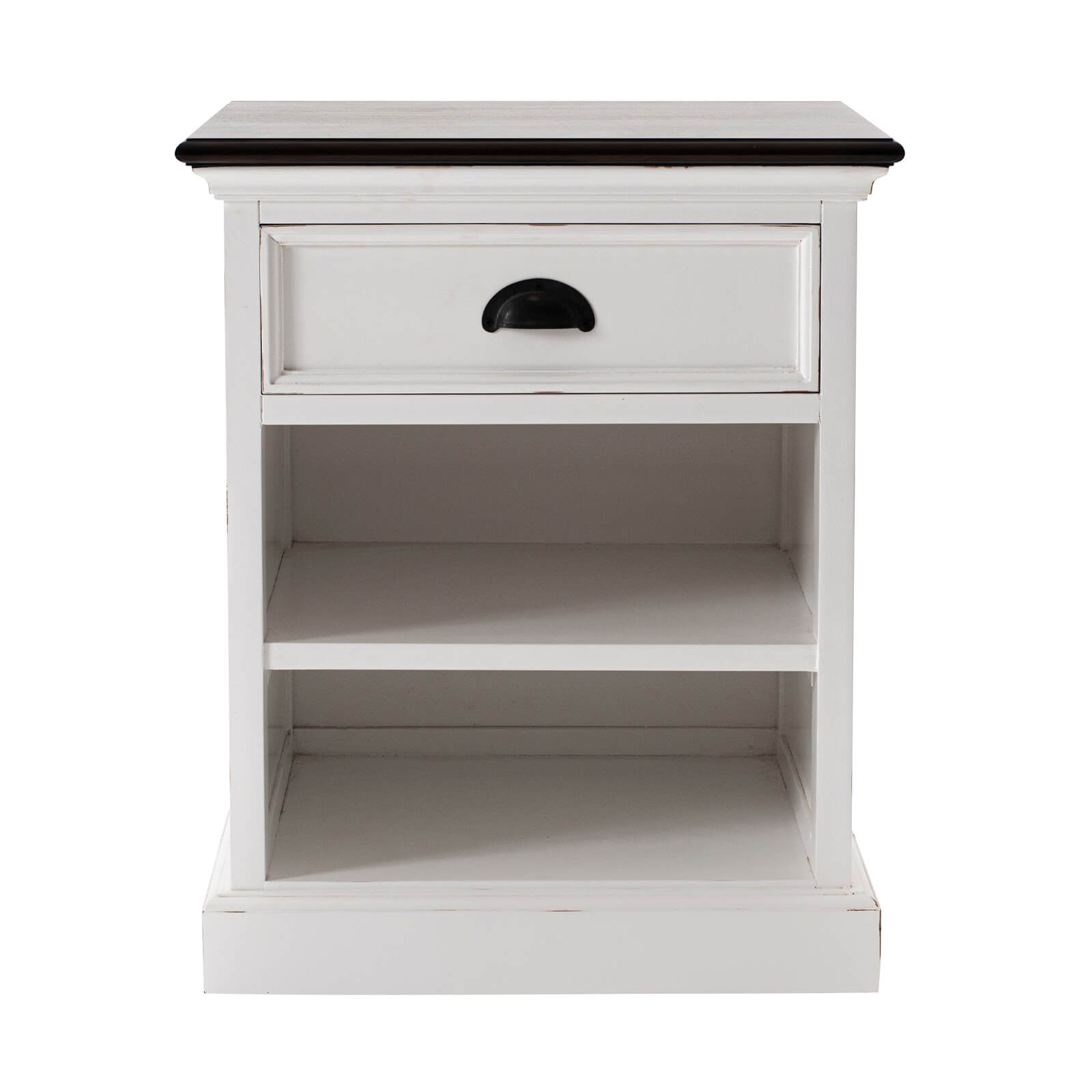 Iconic Bedside Table with 1 Drawer 2 Shelves White W/ Brown Top