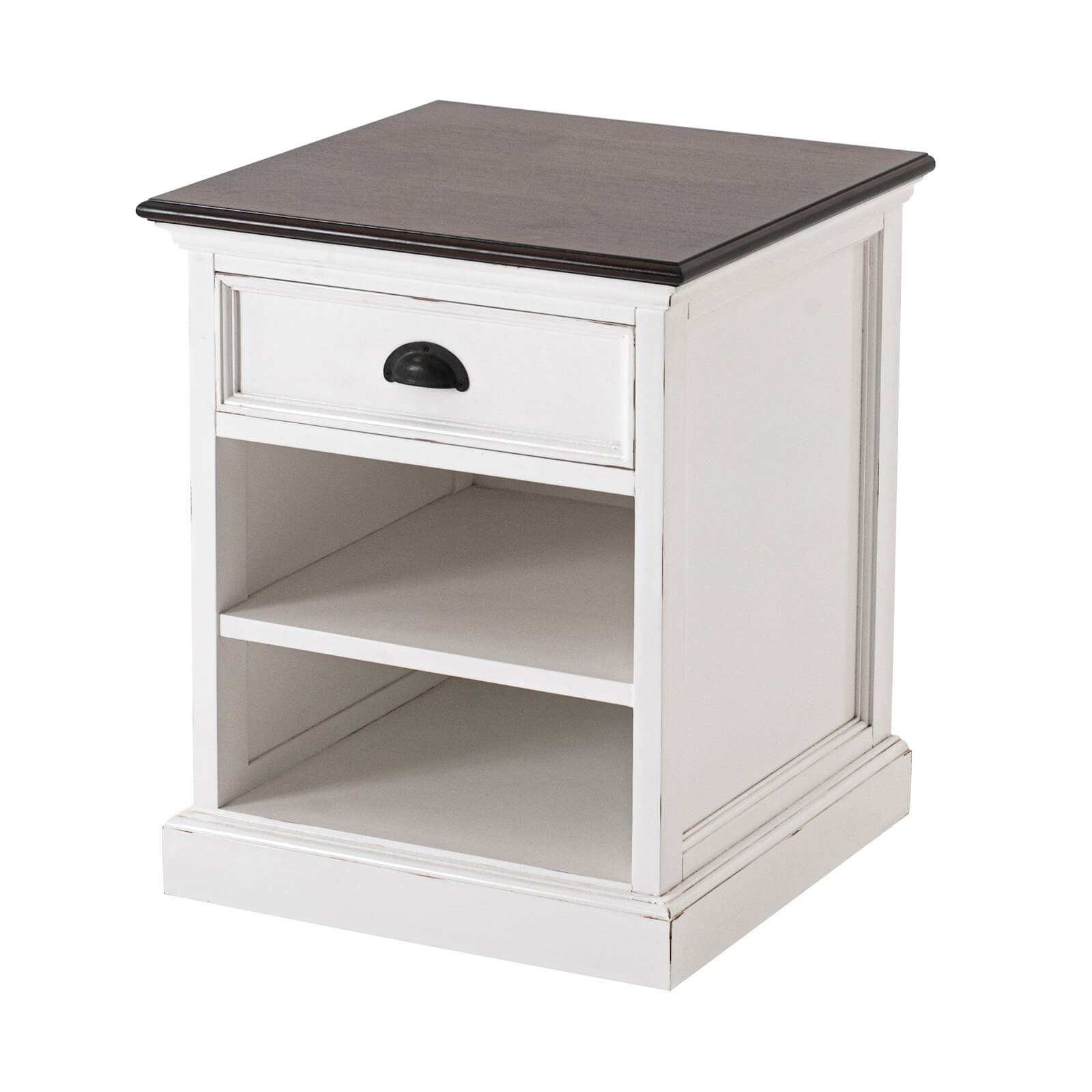 Iconic Bedside Table with 1 Drawer 2 Shelves White W/ Brown Top