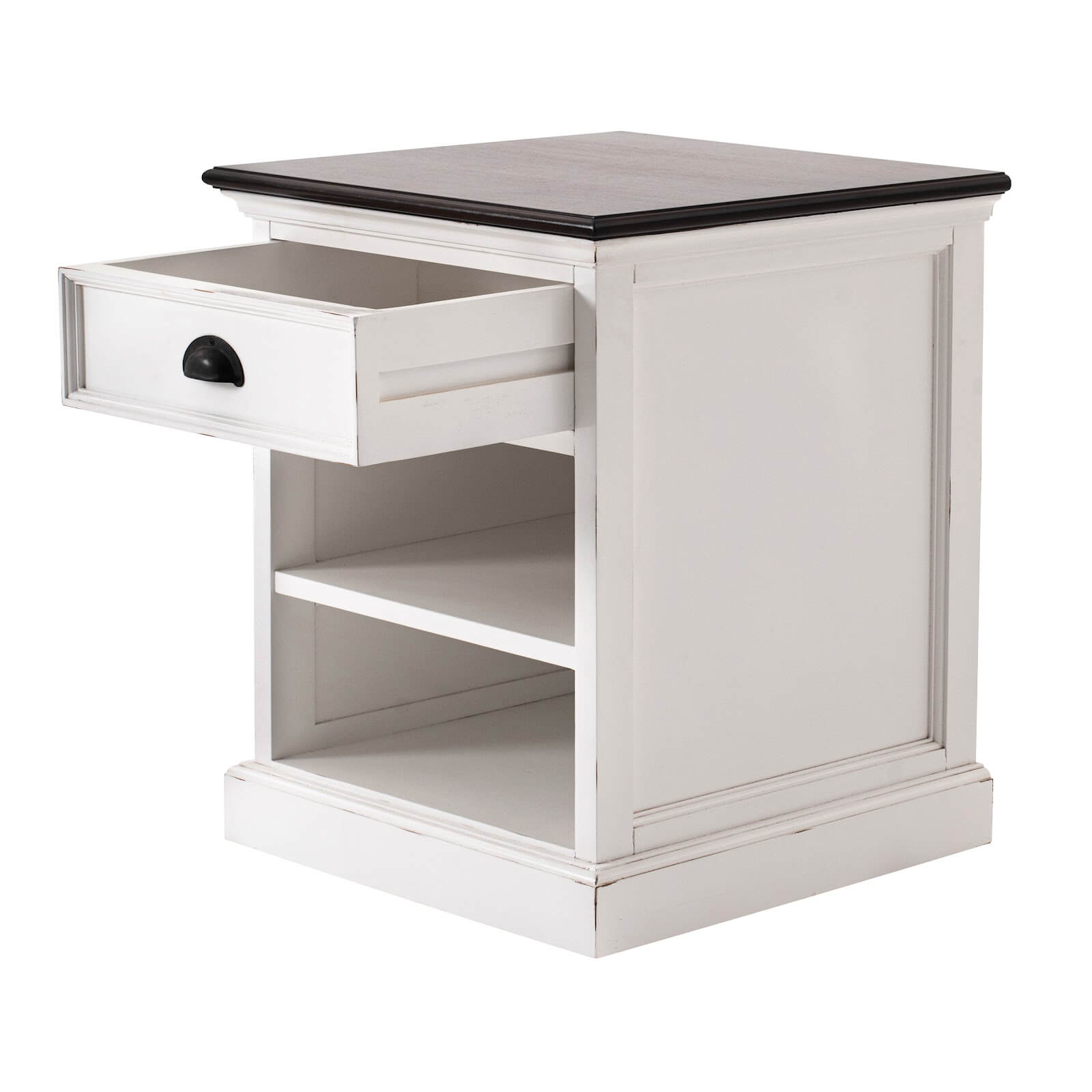 Iconic Bedside Table with 1 Drawer 2 Shelves White W/ Brown Top