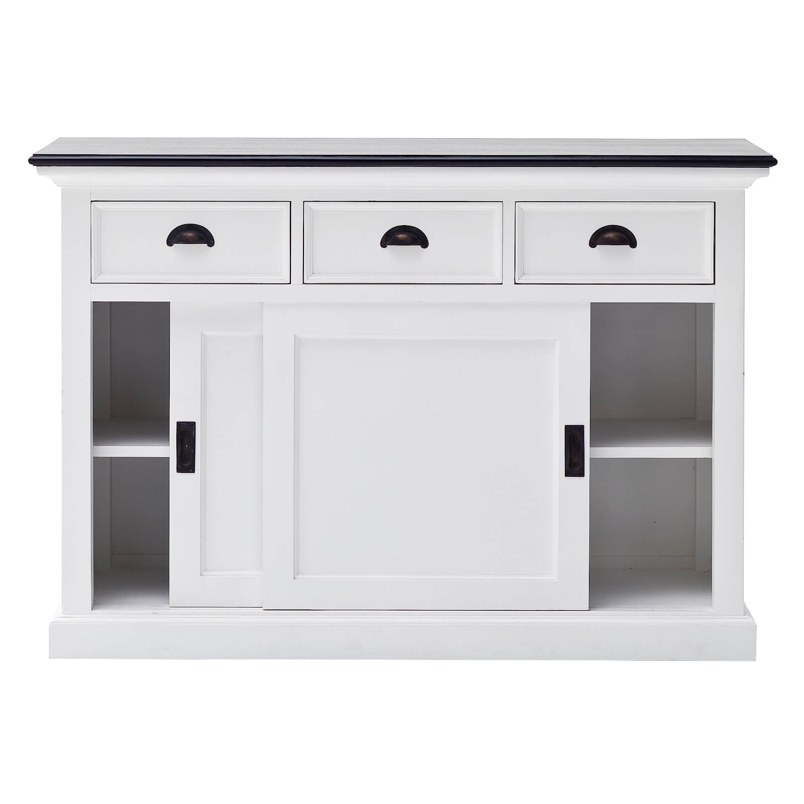 Iconic Buffet Table 3 Drawers 2 Sliding Doors White W/ Black Top