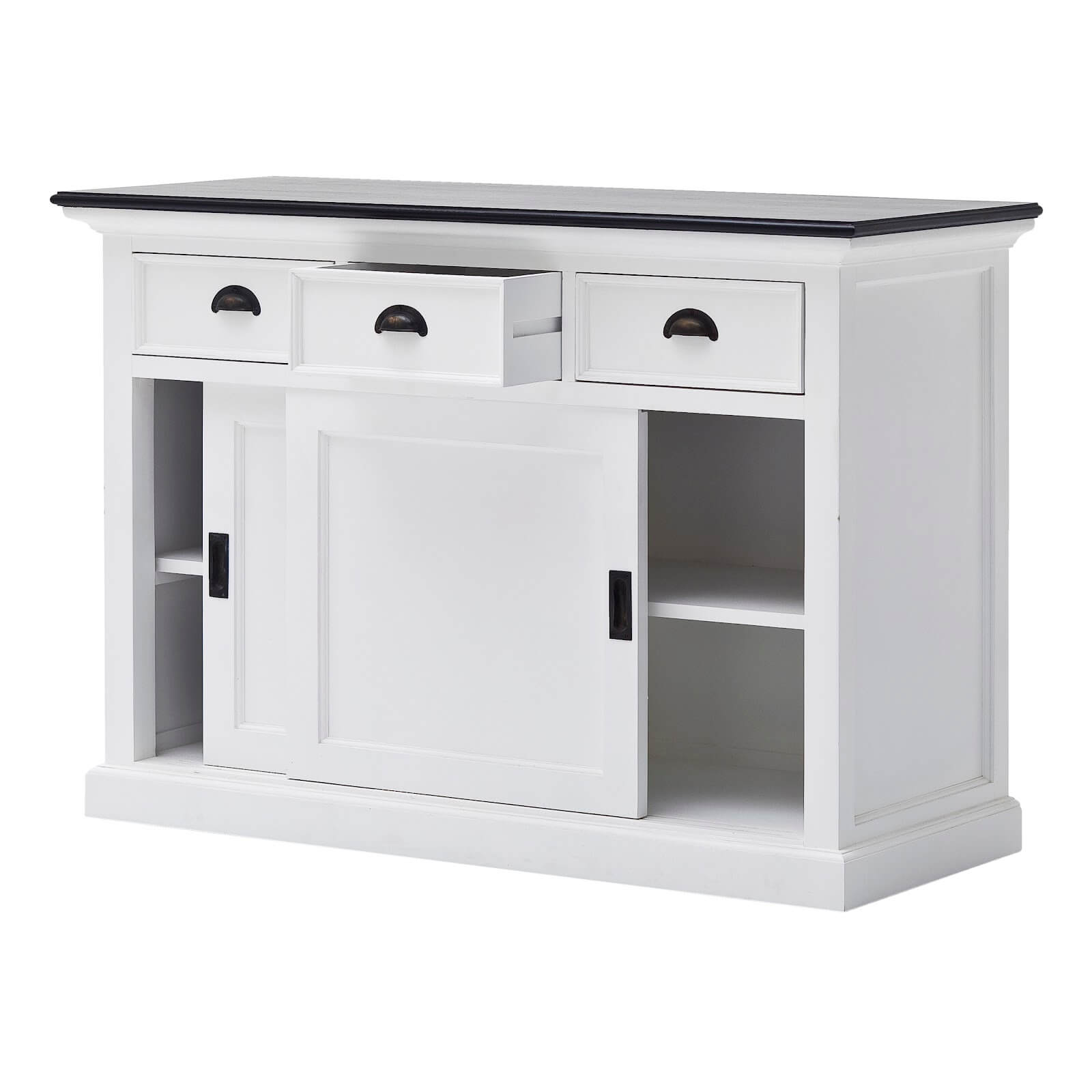 Iconic Buffet Table 3 Drawers 2 Sliding Doors White W/ Black Top