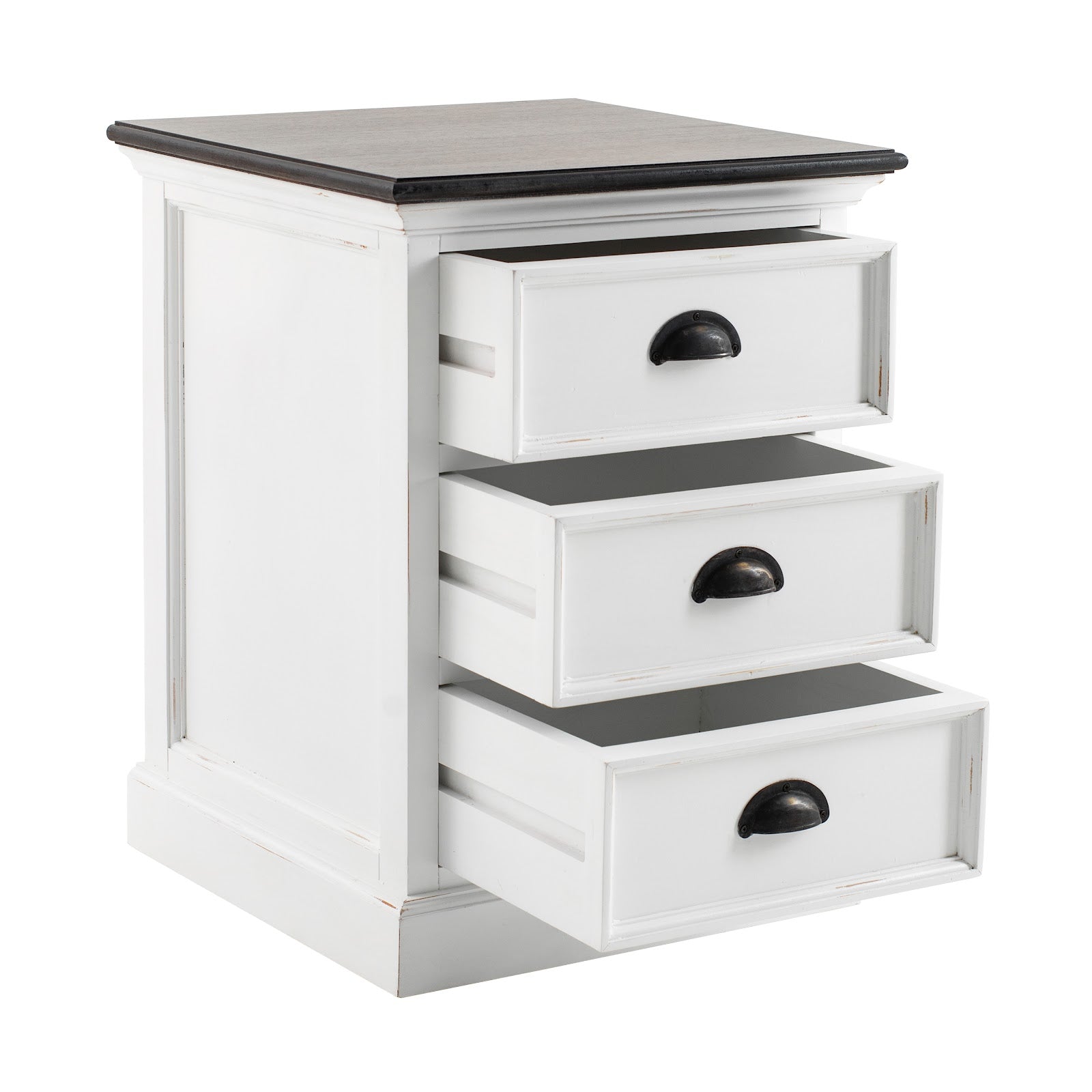 Iconic Cabinet 3 Drawers Bedside Table White W/ Brown Top