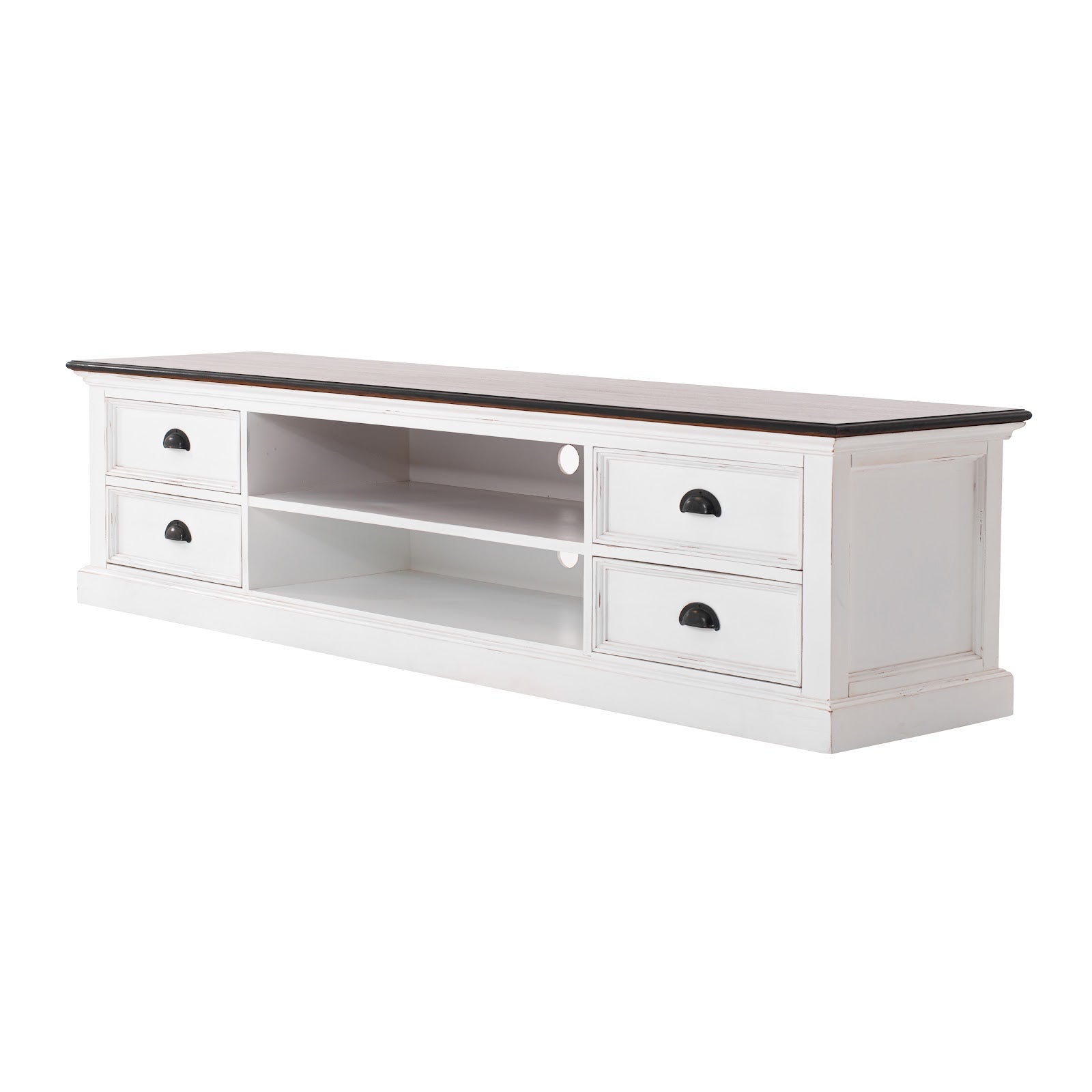 Iconic Entertainment Unit 180cms 4 Drawers White W/ Brown Top