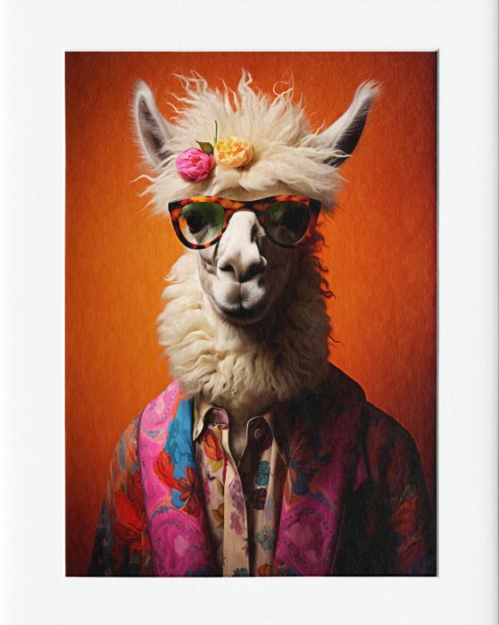 Illama Goat Mounted Print Wall Decor - 40x50cms