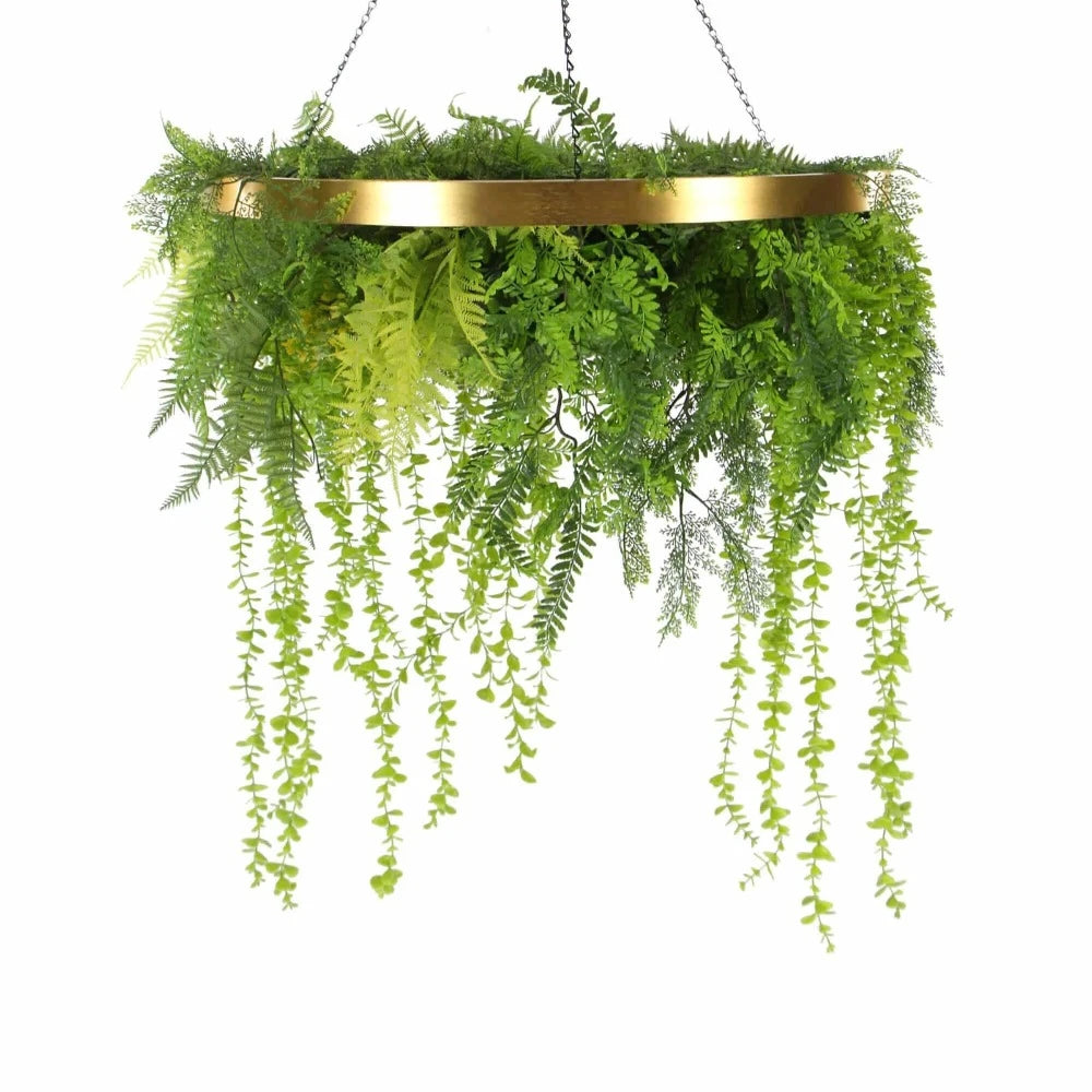 Imitation Gold Artificial Hanging Green Wall Disc 80cms