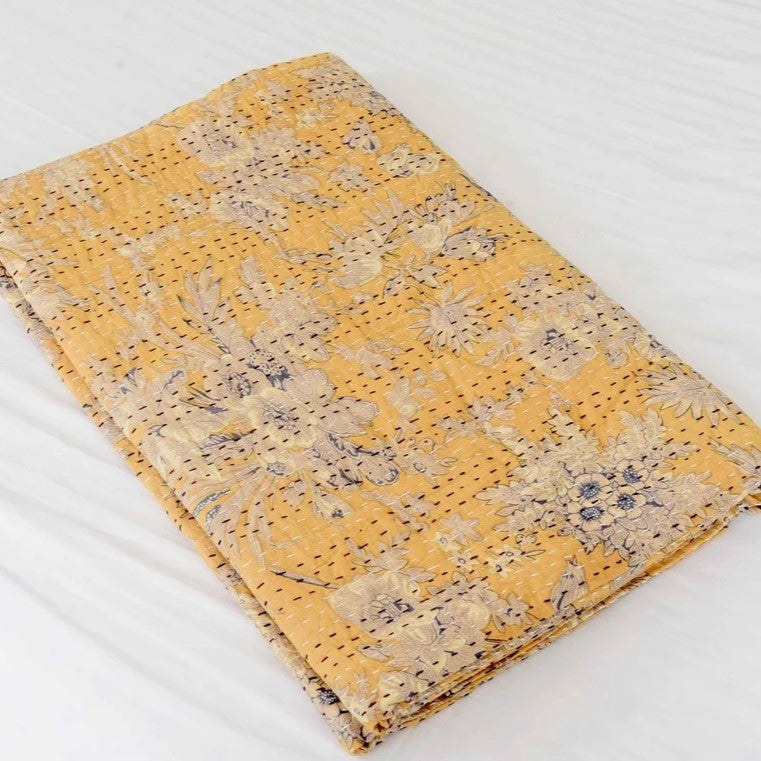 Indian Handmade Leaf Design Doona King Size-Yellow