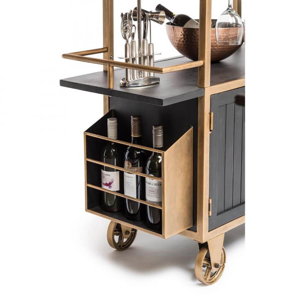 Industrial Brass & Black 3 Tier Drinks Cart