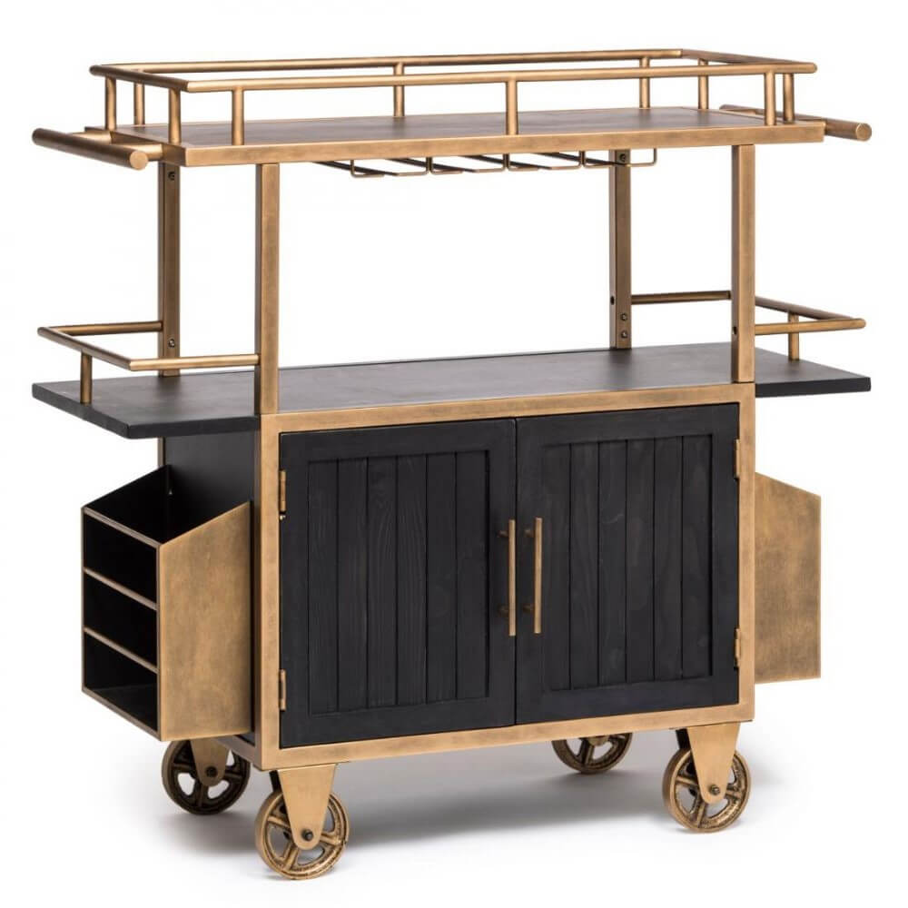 Industrial Brass & Black 3 Tier Drinks Cart