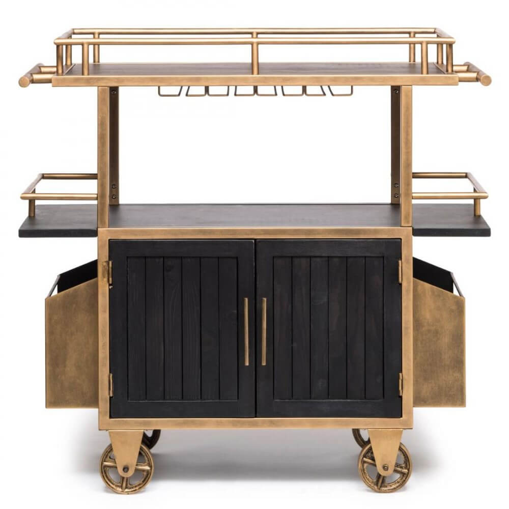 Industrial Brass & Black 3 Tier Drinks Cart