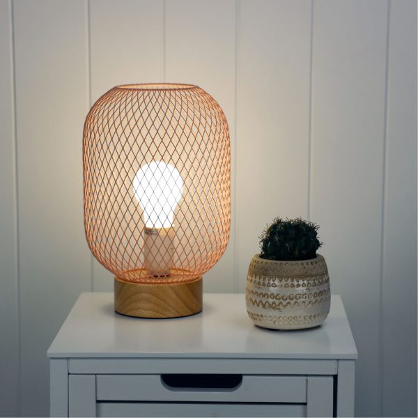 Industrial Mesh Wooden Base Table Lamp (Available in 5 Colors)