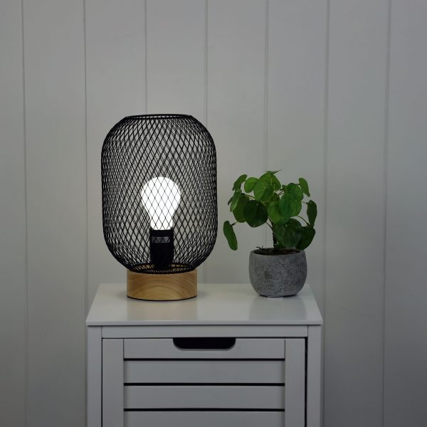 Industrial Mesh Wooden Base Table Lamp (Available in 5 Colors)