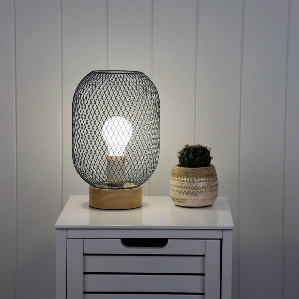 Industrial Mesh Wooden Base Table Lamp (Available in 5 Colors)