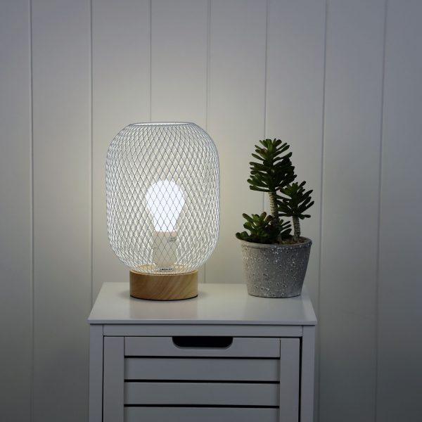 Industrial Mesh Wooden Base Table Lamp (Available in 5 Colors)