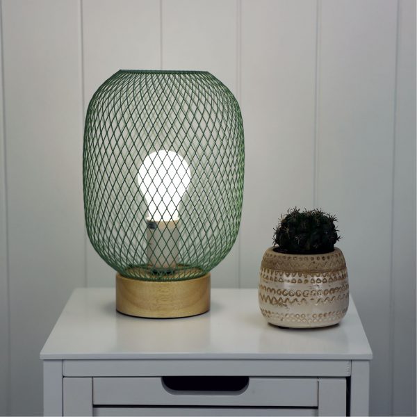 Industrial Mesh Wooden Base Table Lamp (Available in 5 Colors)