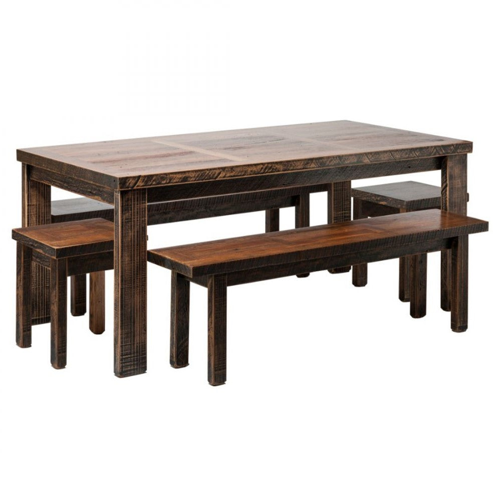 Industrial Reclaimed Wooden Dining Table Set 1.8M - Black Marks Finish