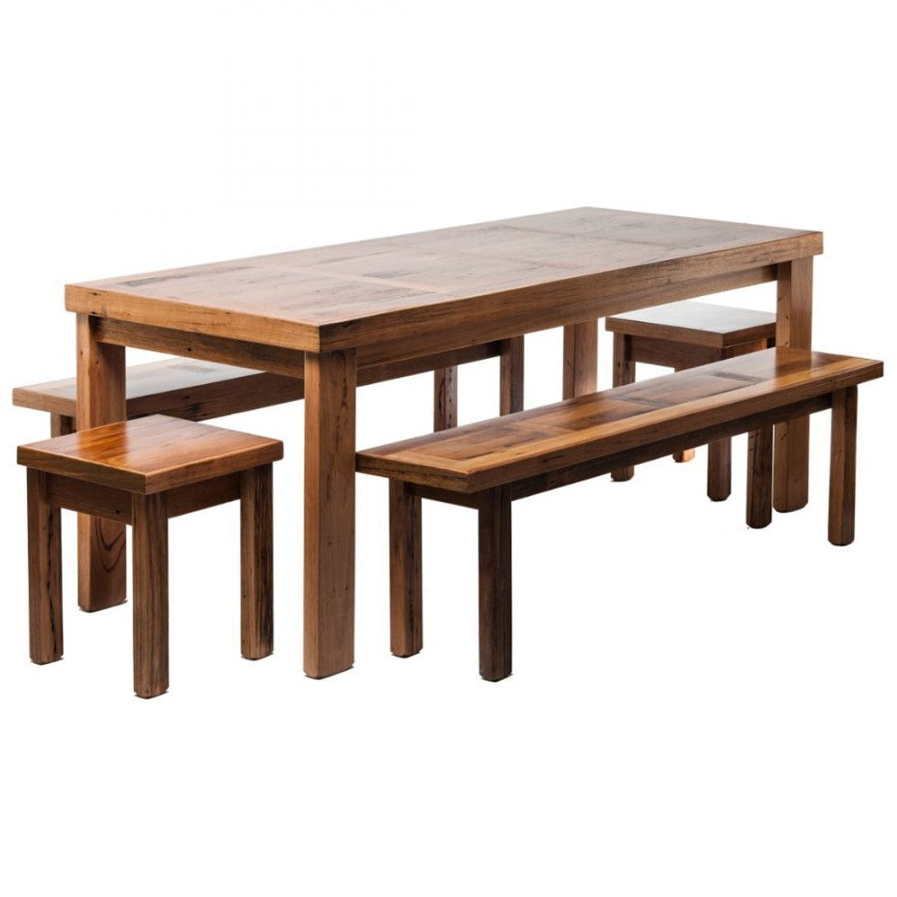 Industrial Reclaimed Wooden Dining Table Set 2M - Blonde Finish