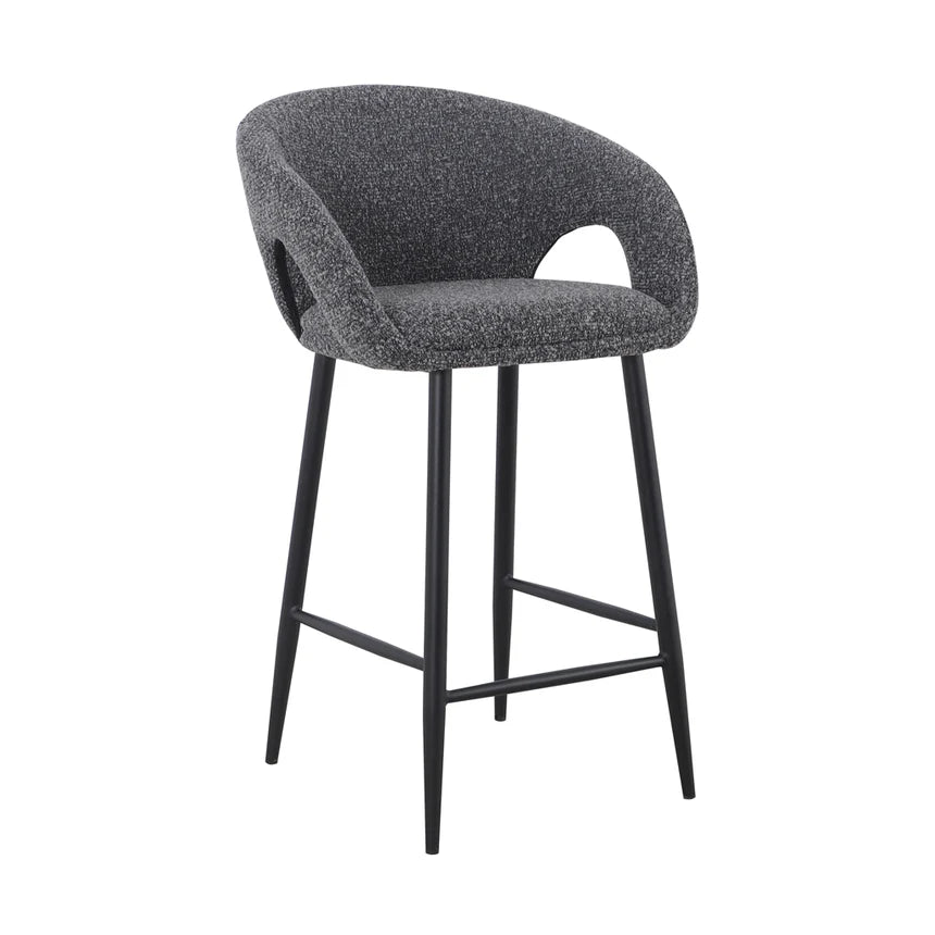 Industrial Style Bar Stool - Anthracite Grey Boucle (Set of 2)