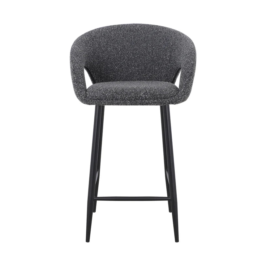 Industrial Style Bar Stool - Anthracite Grey Boucle (Set of 2)