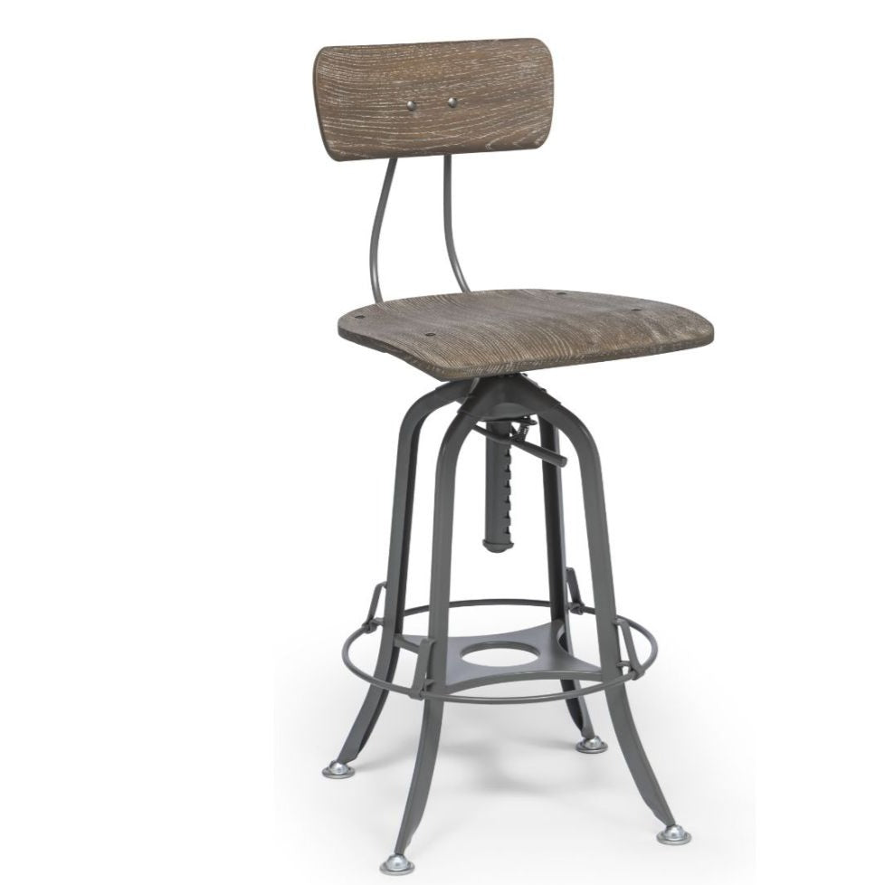 Industrial Swivel Height Adjustable Wood Bar Stool - Grey