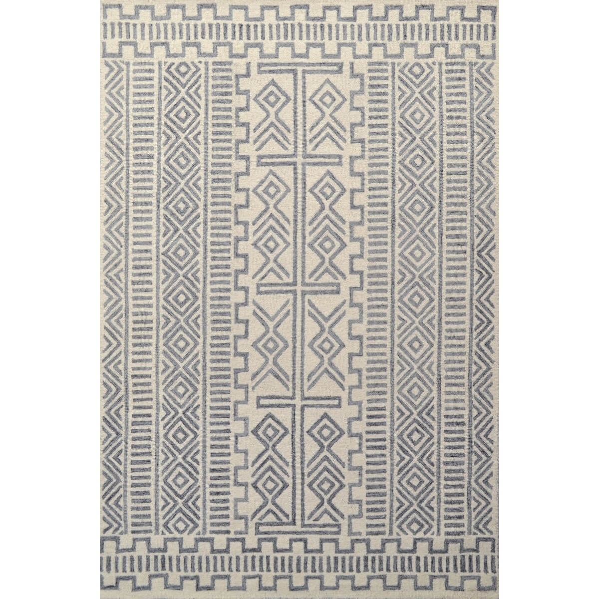 Intricate Design Woolen Rug - Ivory & Grey (Available in 3 Sizes)