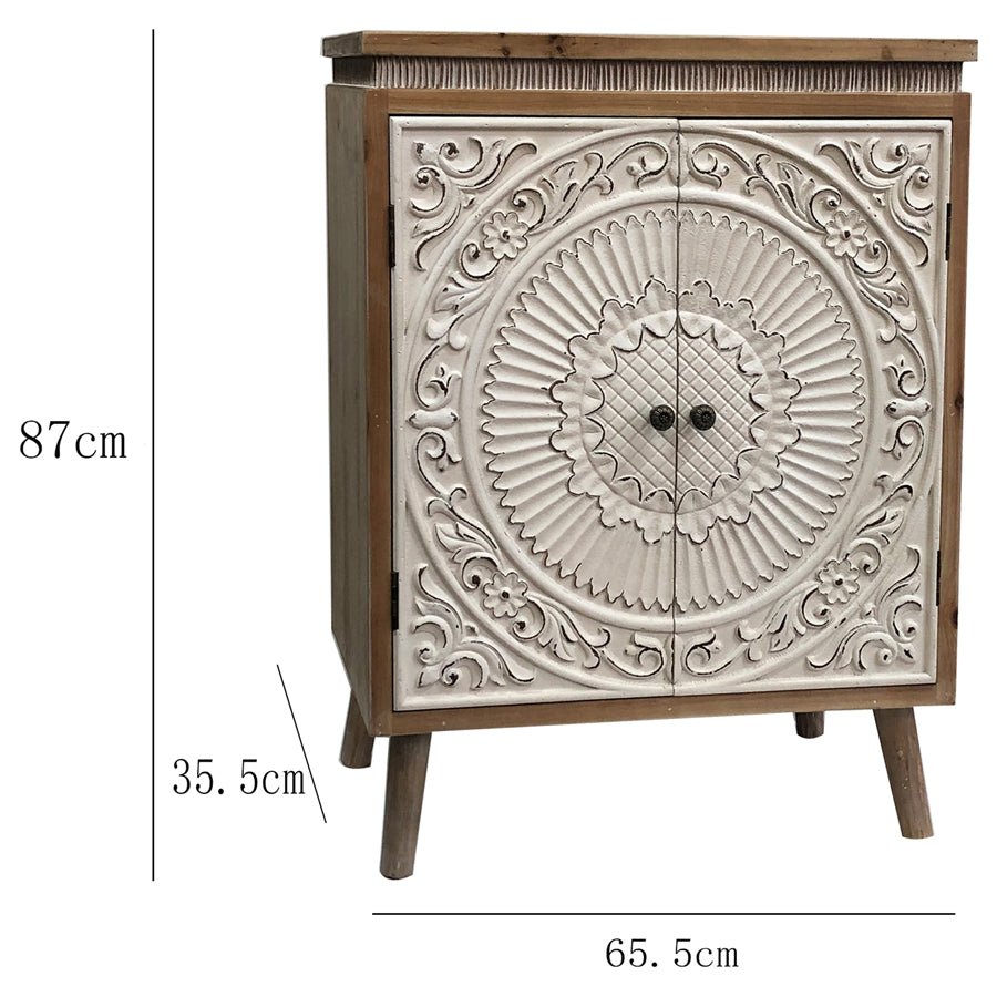 Intricate Moulded Mandala Double-Door Cabinet 86cms