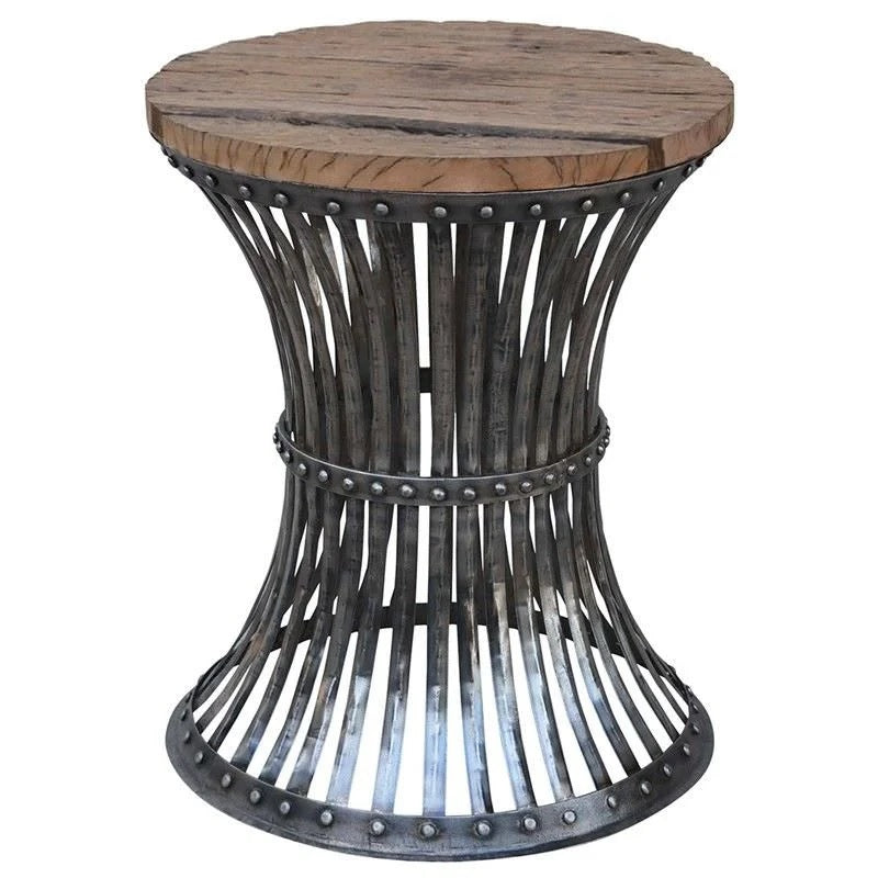 Inverted Wood And Cast Iron Side Table