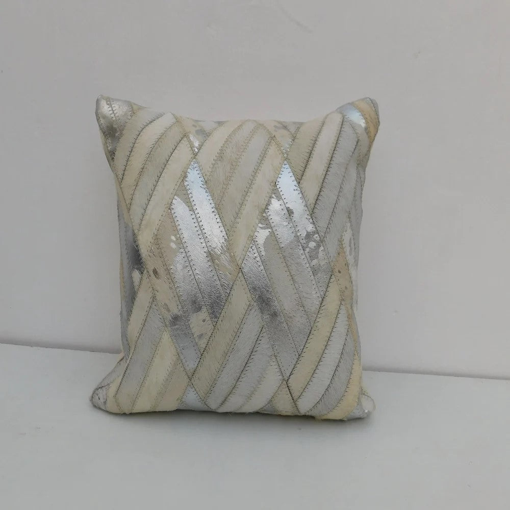 Ivory Cross Cowhide Patchwork Cushion Cover 40 x 40cms