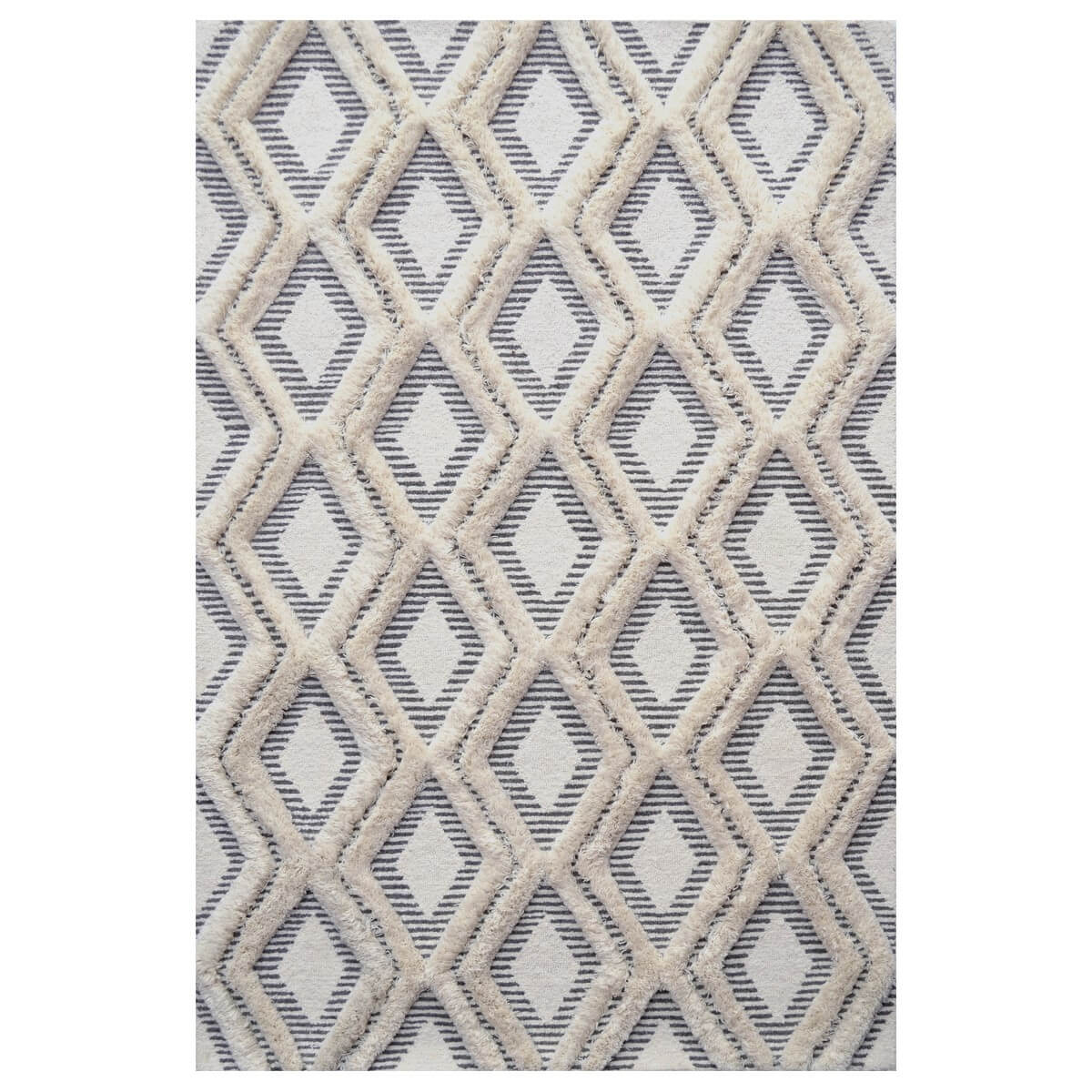 Ivory & Grey Diamond Pattern Cotton Rug (Available in 4 Sizes)