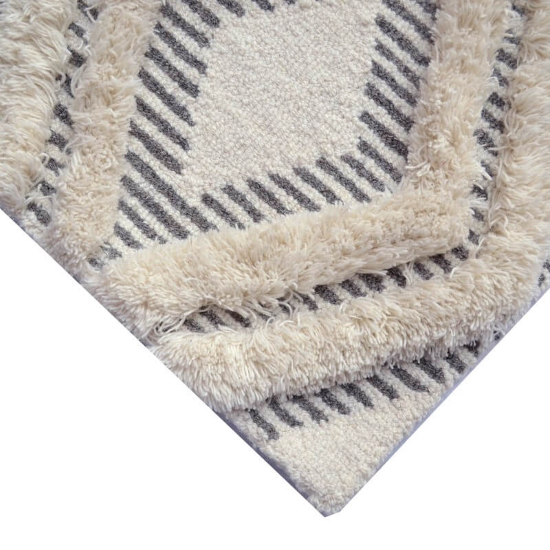 Ivory & Grey Diamond Pattern Cotton Rug (Available in 4 Sizes)