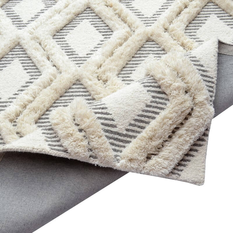 Ivory & Grey Diamond Pattern Cotton Rug (Available in 4 Sizes)