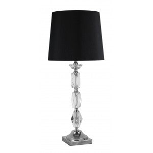 Crystal Glass Base Table Lamp in Black Shade - 60cms