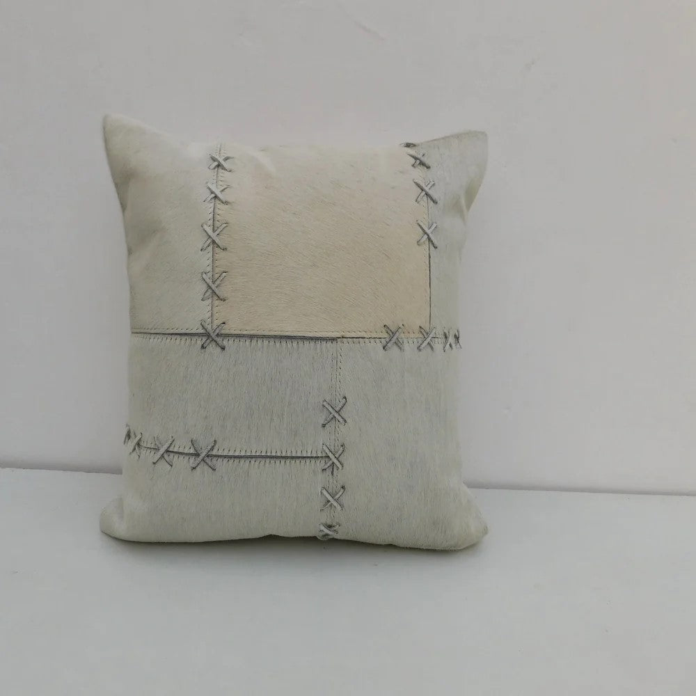 Jade Beige Patched Cowhide Cushion Cover 40 x 40cms