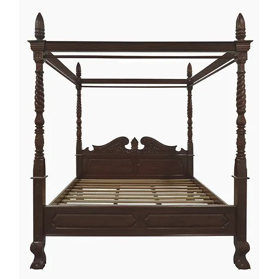 Jepara Solid Mahogany 4 Poster Bed King Size - Dark Brown