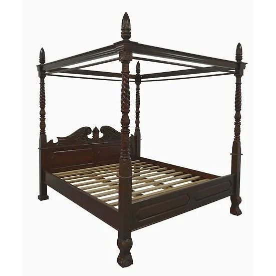 Jepara Solid Mahogany 4 Poster Bed King Size - Dark Brown