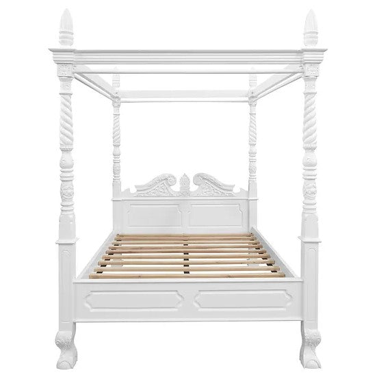 Jepara Solid Mahogany 4 Poster Bed King Size - White