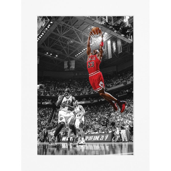 Jordan Two Hand Dunk Mounted Print Wall Decor - 40x50cms