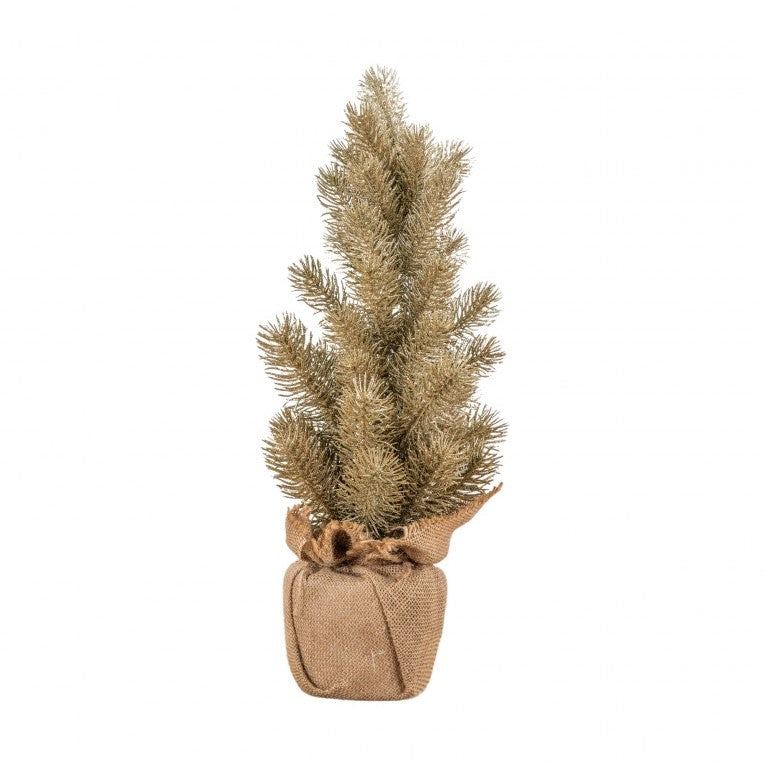 Golden Glitter Artificial Pine Tree with Jute Bag