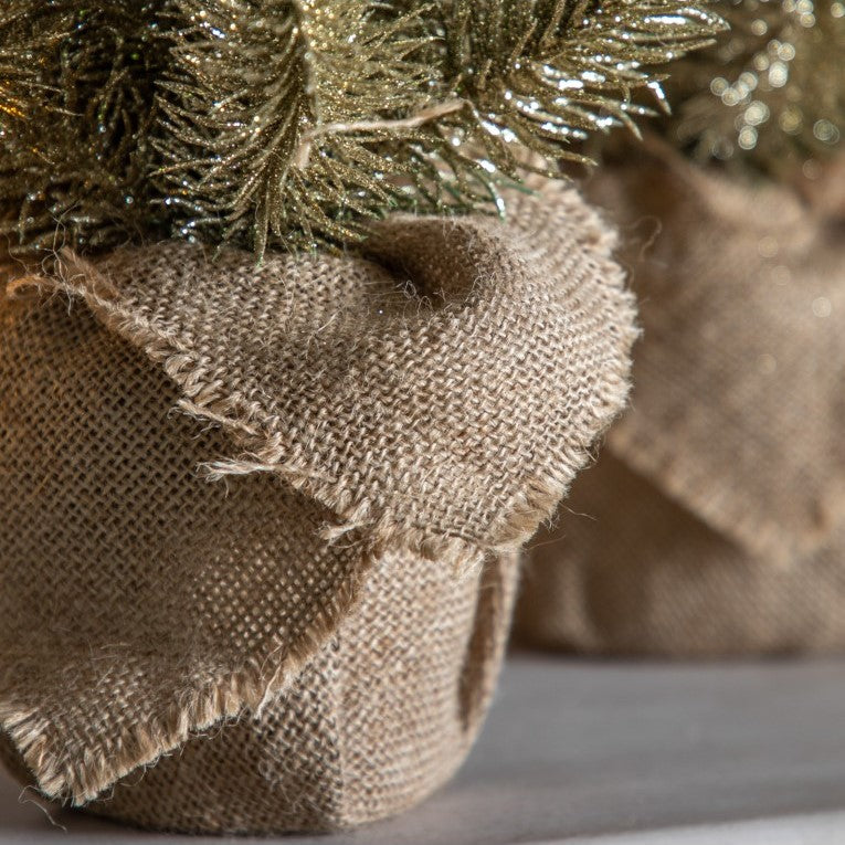 Golden Glitter Artificial Pine Tree with Jute Bag