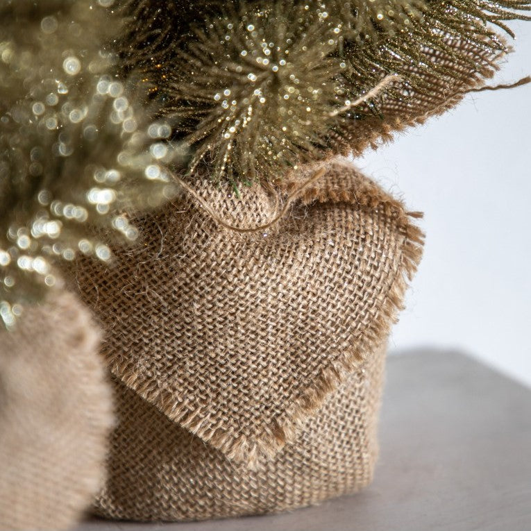 Golden Glitter Artificial Pine Tree with Jute Bag