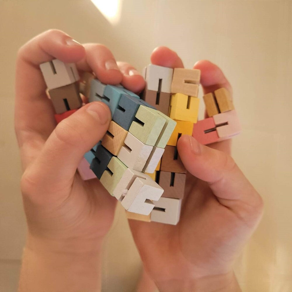 Set of 3 Twist & Lock Wooden Fidget Block Toy