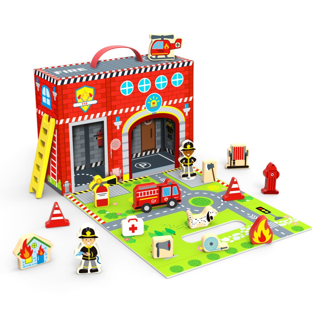 Kids Fire Station Playset In a Carry Case