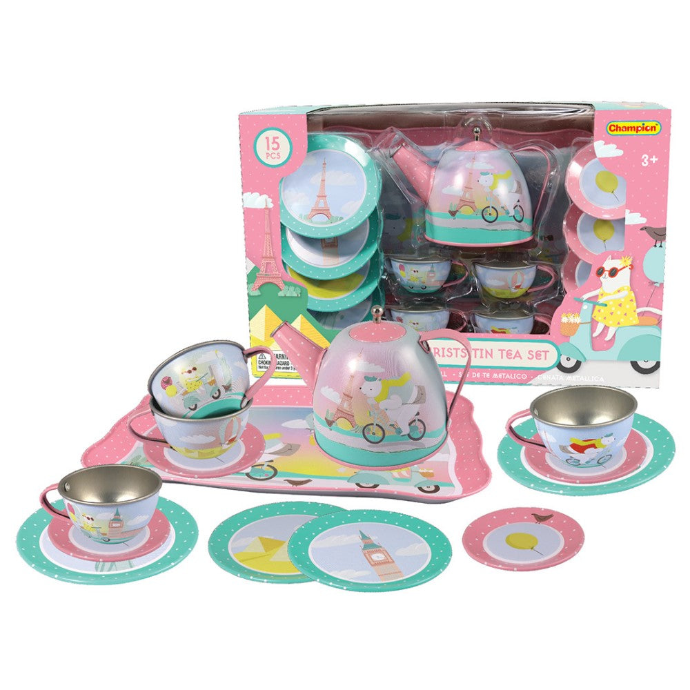 Kids Play Tin Tea Set - Animal Tourists 15Pcs