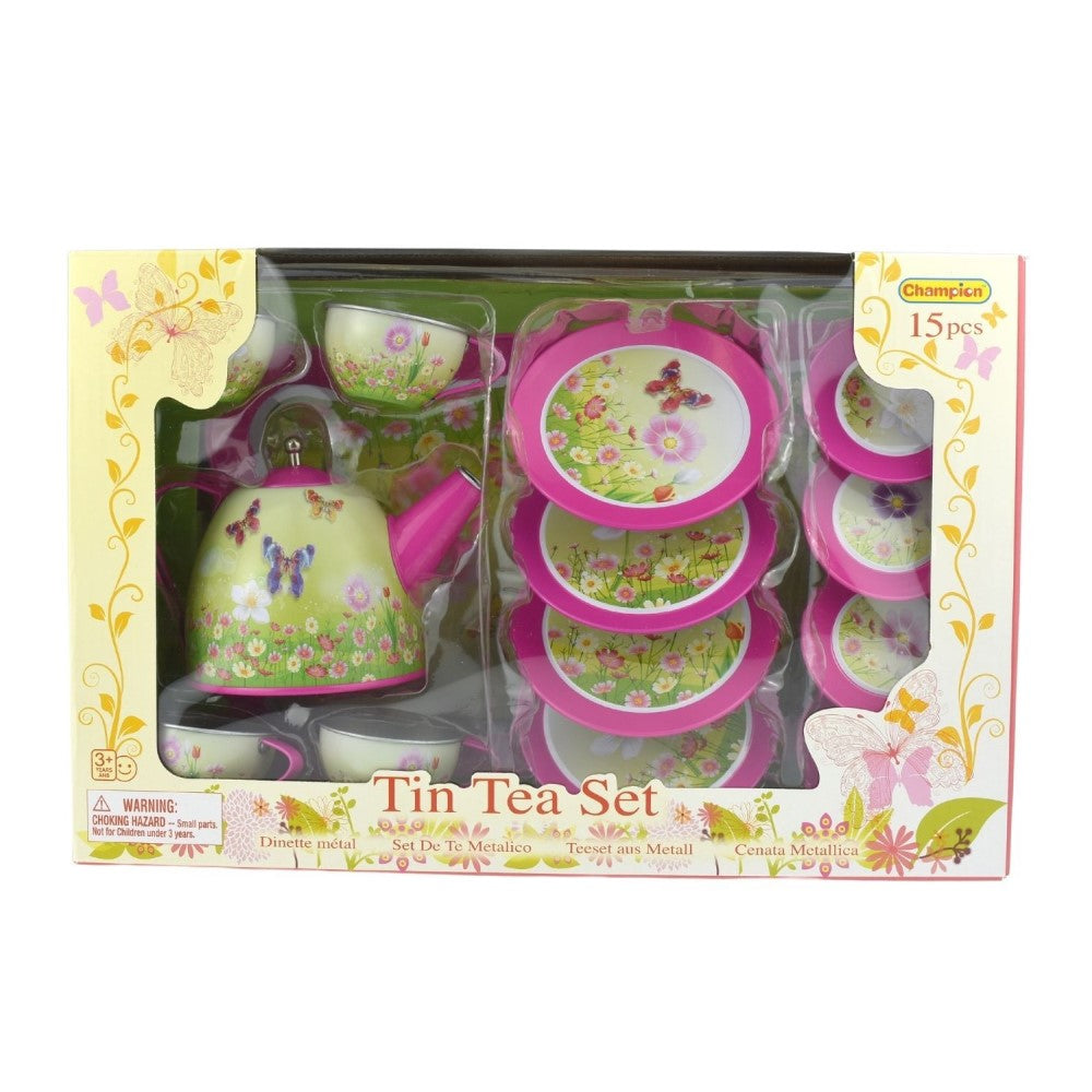 Kids Play Tin Tea Set - Pink Butterfly 15Pcs