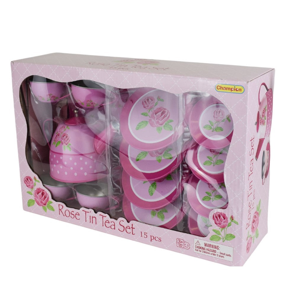 Kids Play Tin Tea Set - Rose 15Pcs